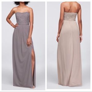 Lace and Mesh Long Strapless Dress